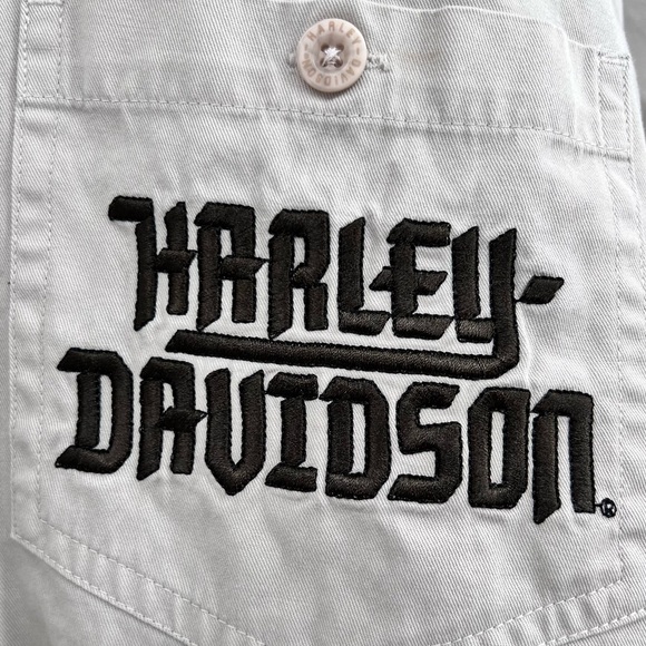Harley-Davidson Putty Black Button-down Collar Embroidered Short Sleeve Shirt M - Picture 4 of 15